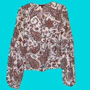 BANANA REPUBLIC‎ Cream Paisley Tunic Blouse Long Sleeve Size Large